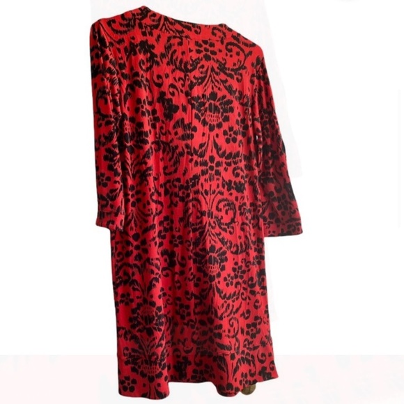 NWT CHICOS Tule 3/4 Sleeve Dress in Ancient Swirl Tomato/Black - Picture 5 of 13